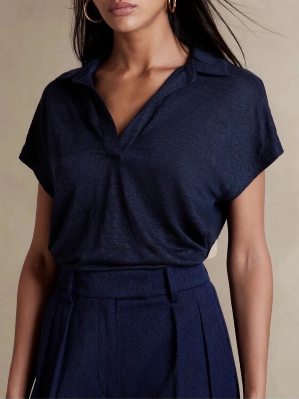 Banana Republic Linen Johnny Collar Top